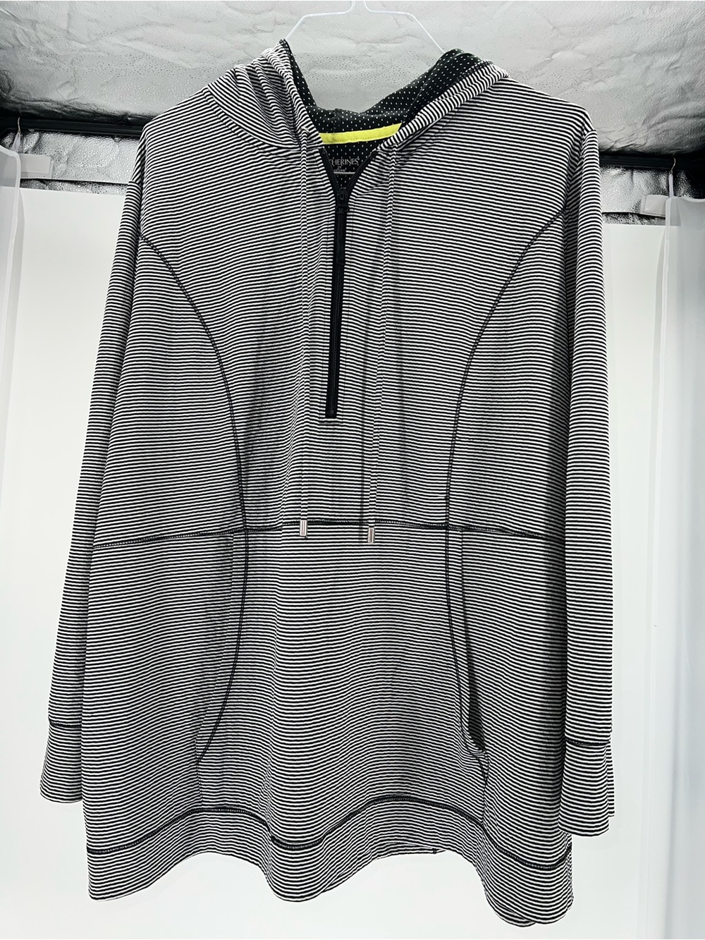 Catherines Black & White Polka-Dot Hooded Top Zip Jacket 2X